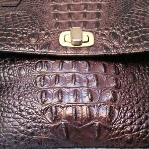 Brahmin Kelly-styled satchel crocodile-embossed dark chocolate Melbourne-finish